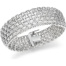 White Gold Bracelets Italian Gold Wide Mesh Link & Chain Bracelet - White Gold