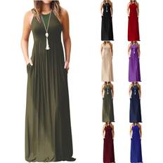 evzosrz Maxi Dresses for Women 2023 Summer Short Sleeve Sleeveless Loose Casual Maxi Dress Waist Long Dresses with Pockets