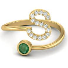 Mooneye Capital S Initial Letter Ring - Gold/Emerald/Transparent
