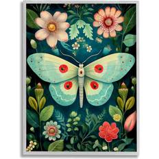 Stupell Industries Green & Pink Moth Pattern Gray Framed Art 11x14"