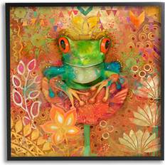 Stupell Frog Perched On Flower Black Framed Art 24x24"