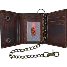 Cazoro RFID Blocking Tri Fold Biker Chain Wallet - Brown