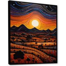 Design Art Native Ancestral Sunrise Landscape I Black Framed Art 24x32"