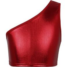 Renvena Kid's Metallic Single Shoulder Crop Top - Red