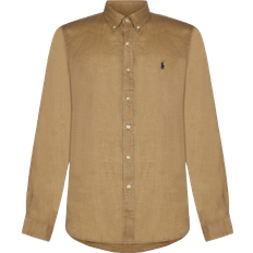 Linen Shirts - Men Polo Ralph Lauren Logo Linen Shirt - Vintage Khaki