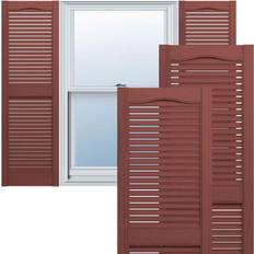 Windows Ekena Millwork 31 Lifetime Vinyl Standard Cathedral Top Center Open Louvered Pair Burgundy Red Timber