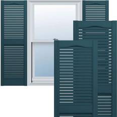 Windows Ekena Millwork 25 Lifetime Vinyl Standard Cathedral Top Center Open Louvered Pair Midnight Blue