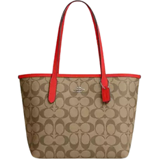 Coach Mini City Tote In Signature Canvas - Silver/Khaki/Miami Red