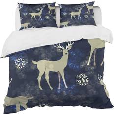 Duvet Covers Design Art 'Raindeer With Christmas Snowflakes' Animals Bedding Set + 2 Duvet Cover Brown