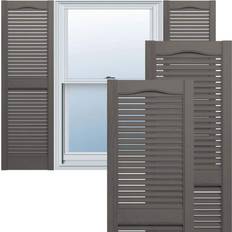 Cheap Windows Ekena Millwork Lifetime Vinyl Custom Cathedral Top Center Open Louvered Pair Tuxedo Grey Timber