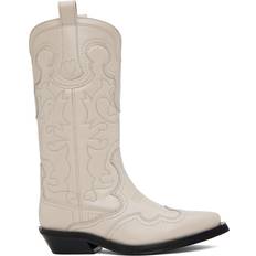 36 Ridesko Ganni Mid Shaft Embroidered Western Boots - Egret