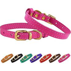 Cat - Dog Collars & Leashes Pets BRONZEDOG Leather Cat Collar with Buckle Adjustable Small Pet Collars for Kitten