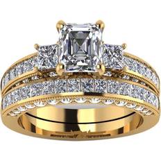 Gray Rings GY Yellow Gold Plated Three-stone Womens Wedding Ring Sets Bridal Sets 1.5 Cz Engagement Ring Wedding Bands