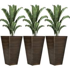 OutSunny 28" Tall Outdoor Planters, Set of 3 Taper Planters Drainage Holes Plug Brown