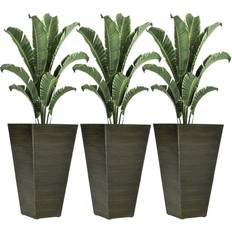 OutSunny 28" Tall Outdoor Planters, Set of 3 Taper Planters Drainage Holes Plug dark brown