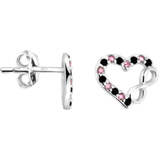 Sofia Milani Heart Infinite Infinity Stud Earrings - Silver/Black/Pink