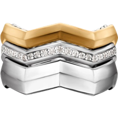 David Yurman Zig Zag Stax Three Row Ring - Gold/Silver/Diamonds