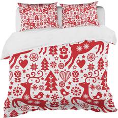 Bed Linen Design Art Scandinavian Raindeer with Little Birds And Christmas Tree' Animals Bedding + 2 Duvet Cover Red (223.5x)