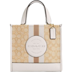 Coach Dempsey Tote 22 In Signature Jacquard With Stripe And Coach Patch - Gold/Light Khaki Chalk