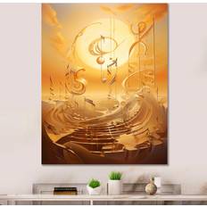 Design Art Solar Serenade Surreal Landscape Gold Framed Art 12x20"
