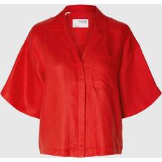 Dame - Røde Skjorter Selected Lyra 2/4 Boxy Revers Linen Shirt Flame Scarlet