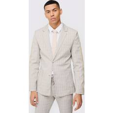 Beige - Men Blazers boohooMAN Mens Slim Single Breasted Flannel Blazer Beige