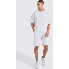 White - Women Suits boohooMAN Mens Pleated Oversized Shirt And Short Set White