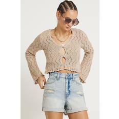 Damen - Golden Cardigans River Island Shimmer Crochet Button Up Cardigan