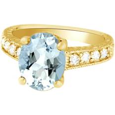 Jewel Zone Vintage Style Engagement Ring - Gold/Aquamarine/Diamonds