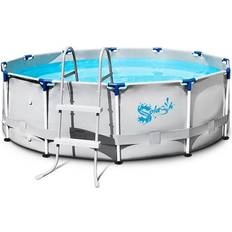SereneLife Round Metal Frame Pool Set Above Ground Swimming Pool, Fast Setup and Durable, Garden Backyard Lawn and Courtyard