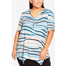 Avenue Women Tops Avenue Plus Sharkbite Print Top Blue