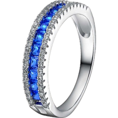 Genevive Louise Ocean Blue Band Ring - Silver/Sapphire