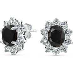 Bling Jewelry Vintage Oval Stud Earrings - Silver/Black/Transparent