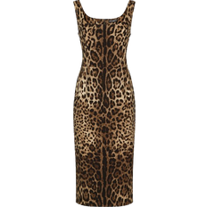 Midikleider - Seide Dolce & Gabbana Leopard Print Midi Dress - Brown