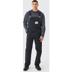 Men Jumpsuits & Overalls on sale boohooMAN Mens Washed Twill Official Relaxed Fit Twill Dungarees Black