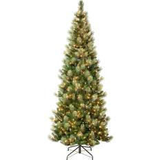 Artificial prelit slim christmas tree National Tree Company Pre-Lit Charleston Pine Snowy Slim Green Christmas Tree 108"