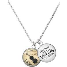 Delight Jewelry Violin Dome Teachers Can Do Virtually Anything Charm Necklace - Silver/Beige