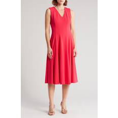 Calvin Klein Red Dresses Calvin Klein V-neck Seamed Fit & Flare Midi Dress