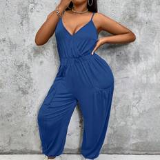 Shein Blue - Women Jumpsuits & Overalls Shein Plus Summer Casual Holiday Collection: High-Waist Strappy Jumpsuit With Elasticated Ankles