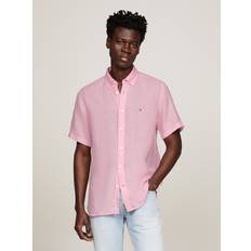 Linen - Men Shirts Tommy Hilfiger Men's Regular-Fit Linen Short-Sleeve Shirt Pink Cryst