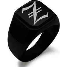 Jewelry Stainless Steel Letter Z Initial Old English Monogram Engraved Engraved Square Flat Top Biker Style Polished Signet Ring