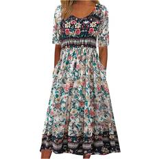 Clothing Fartey Tshirt Dress for Women 2024 Casual Plus Summer Midi Dress Boho Floral Print Loose Flowy Long Dresses with Pockets