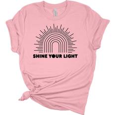 T-shirts Shine Your Light Sunshine Rainbow Christian Unisex Ladies Design Christian T-Shirt Graphic Tee-Pink-XL