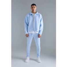 Blue - Women Suits boohooMAN Mens Oversized Boxy Bonded Scuba Bomber Set Blue