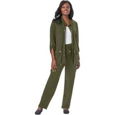 Women Suits Plus Women's 2-Piece Stretch Knit Cargo Set by The London Collection in Dark Olive Green Size 3X