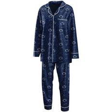 Blue - Women Pajamas Wear by Erin Andrews Women's Navy Penn State Nittany Lions Long Sleeve Button-Up Shirt & Pants Sleep Set