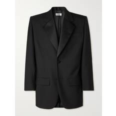 Saint Laurent Men Blazers Saint Laurent Exaggerated-shoulder Pinstriped Wool Blazer Mens Black ONE