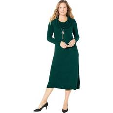 Dresses Catherines Plus Women's Cashmiracle Cowl Neck Pullover Sweater Dress in Emerald Green Size 1X
