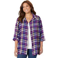 Blouses Catherines Plus Women's Buttonfront Plaid Tunic in Dark Sapphire Plaid Size 3XWP