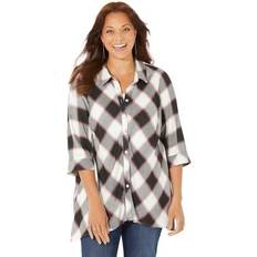 Blouses Catherines Plus Women's Buttonfront Plaid Tunic in Black White Plaid Size 1XWP